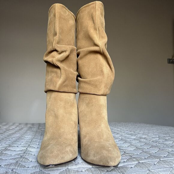 Toral Revolve Golden Tan Brown Heeled Boots Women EU 39 US 8.5 Slouchy Chic - Picture 8 of 16